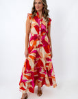 Taylor Warm Tropical Print Tiered Maxi Dress