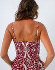 Crimson and white patterned top, Garnet and white patterned top, Burgundy and white patterned top