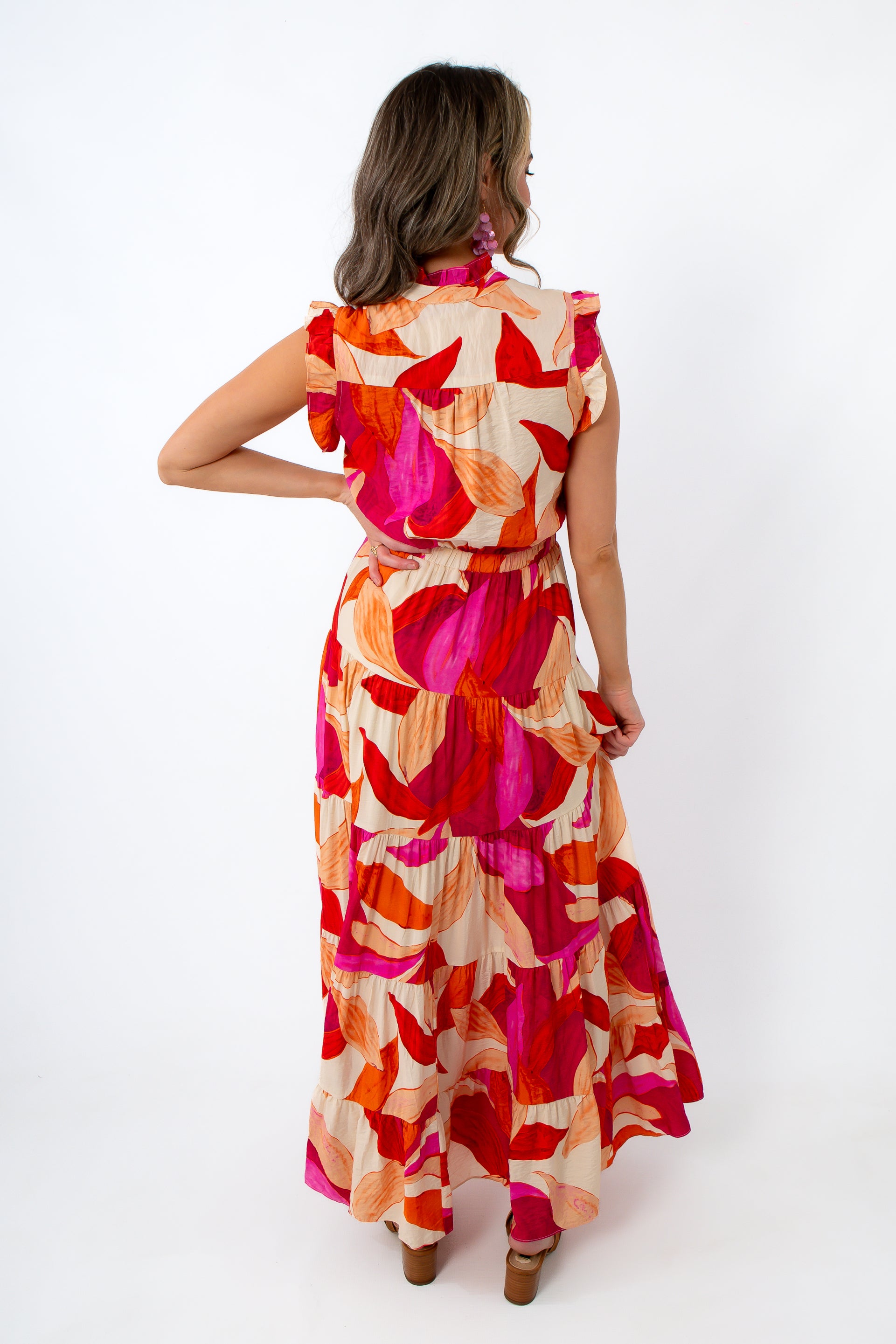 Taylor Warm Tropical Print Tiered Maxi Dress