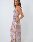 summer wedding guest dress with floral watercolor print