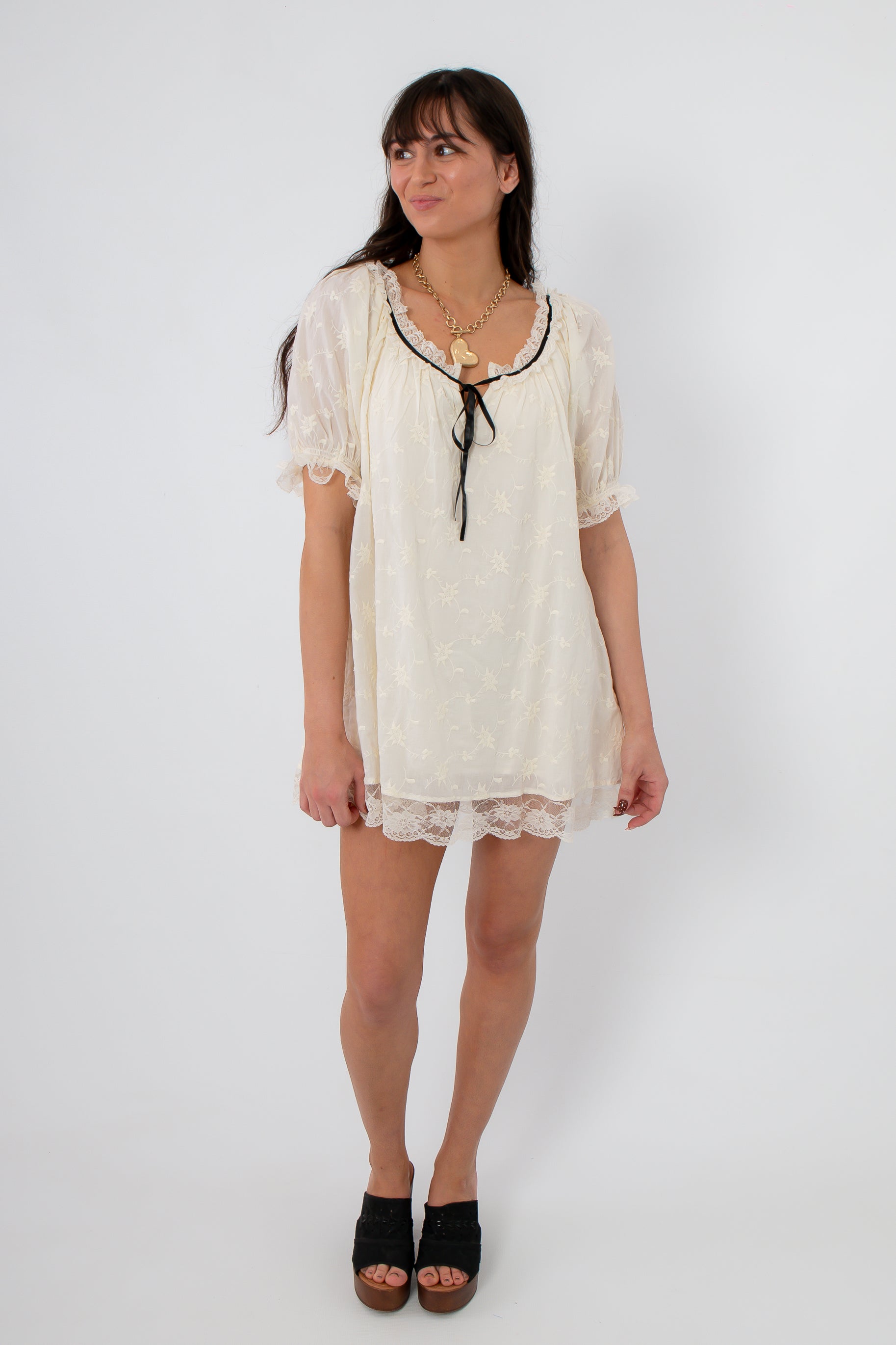 Free People Juno Mini Dress in Tea Black Combo, front view