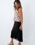 Lace trim skirt, satin skirt with lace trim, black skirt with lace, satin skirt with lace