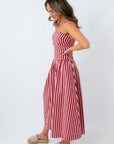 Candy Stripe Washed Red & Pink Strapless Maxi Dress