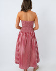 Candy Stripe Washed Red & Pink Strapless Maxi Dress