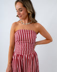 Candy Stripe Washed Red & Pink Strapless Maxi Dress