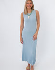 Sophie Sky Blue Rib Knit Midi Dress front view