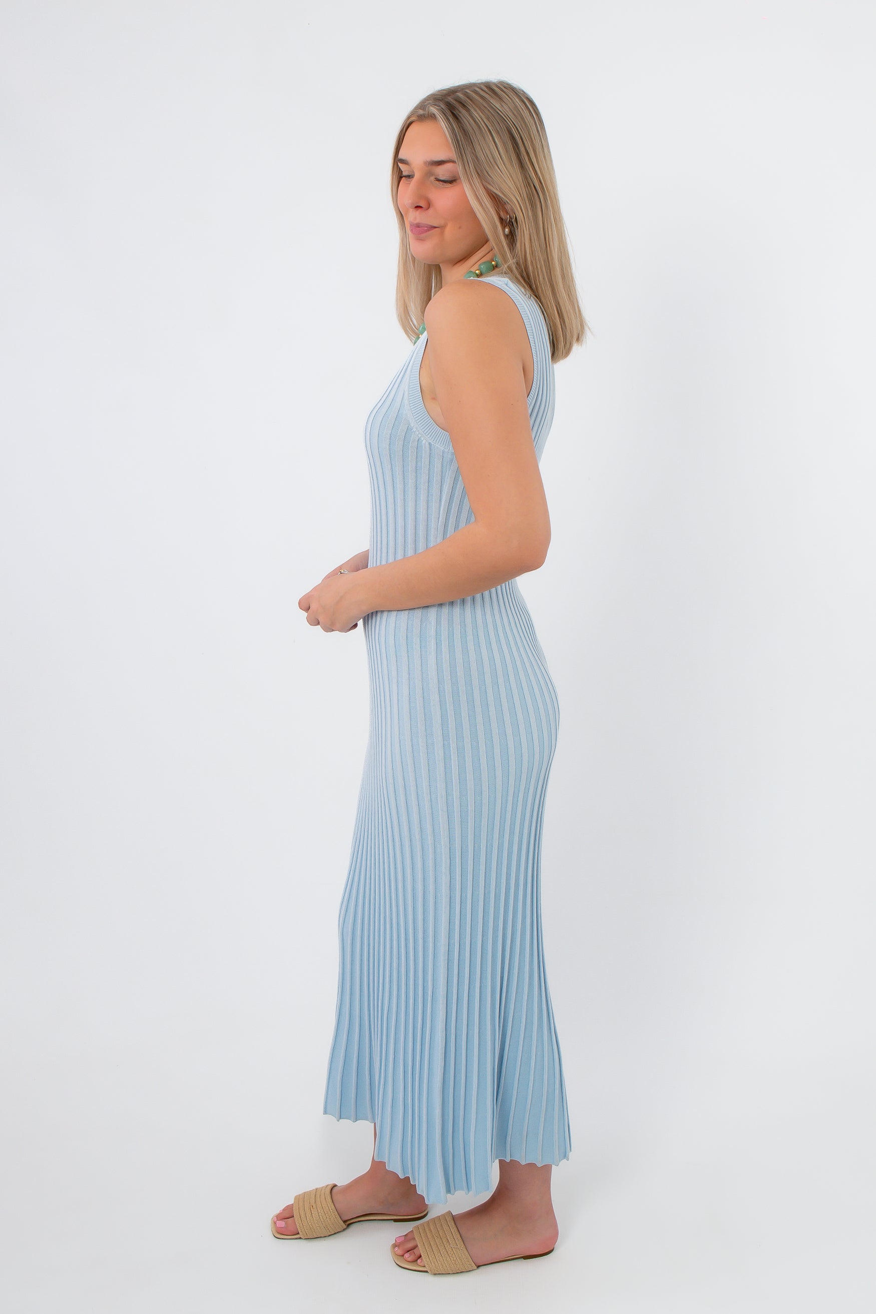 Sophie Sky Blue Rib Knit Midi Dress side view