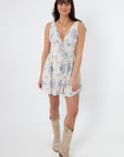 Daphne Vintage Floral Striped Mini Dress front view, style for Easter Sunday to country concerts