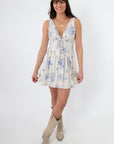 Daphne Vintage Floral Striped Mini Dress model smiling