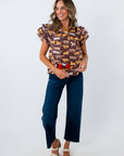 100% cotton tiger print blouse, animal print blouse, THML tiger print blouse, blouse with tigers