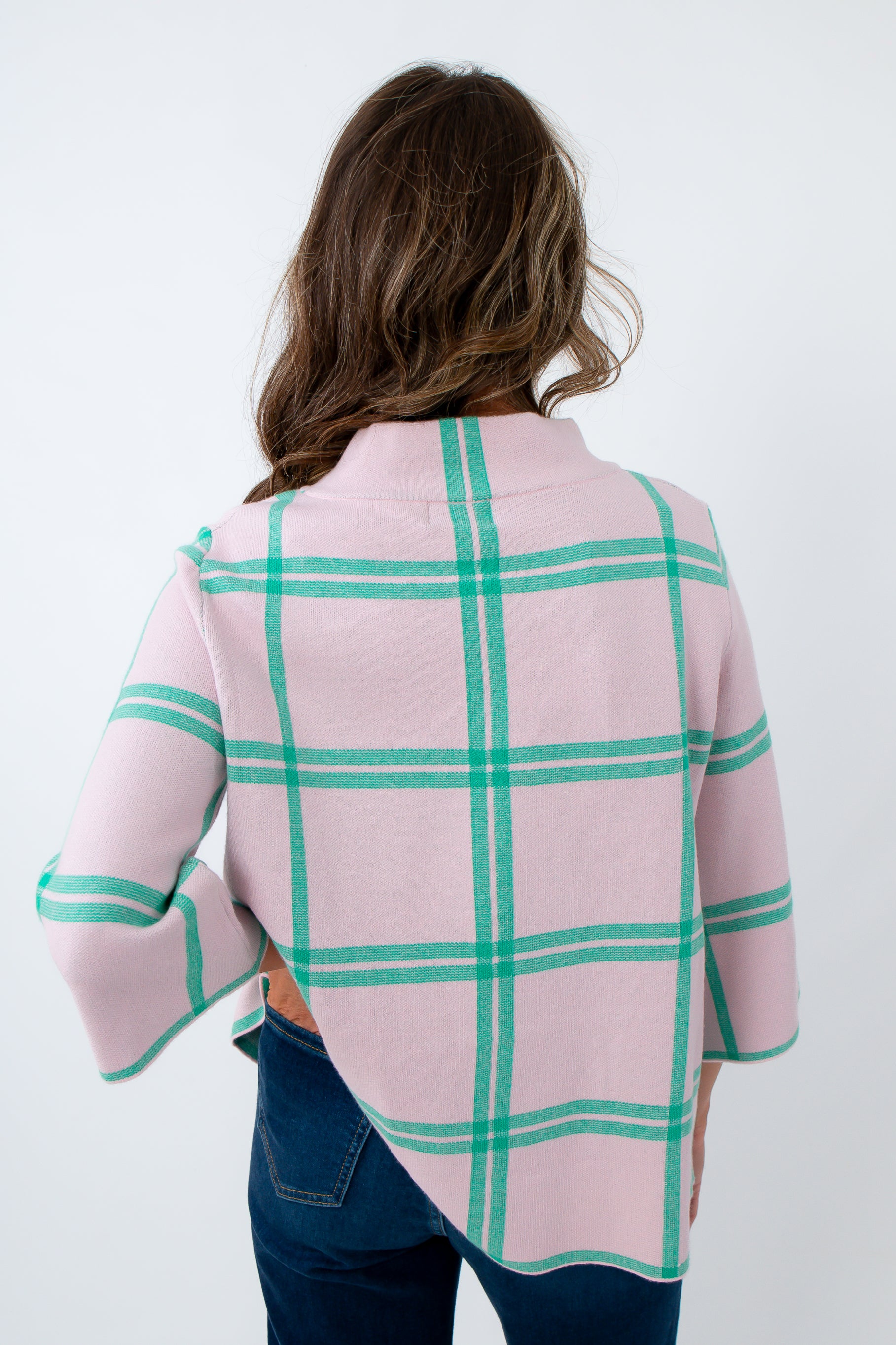 pink and green striped sweater, lightweight sweater for fall, mock neck sweater