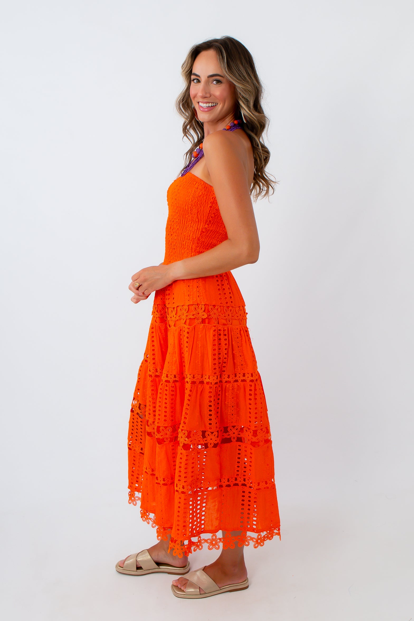 Auburn game day orange midi dress, strapless orange midi dress, Clemson game day orange midi dress