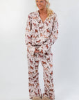 Women's Show Me Your Mumu Country Horses Jersey Classic PJ Set with all-over horse print, long sleeves, and drawstring waist for comfortable sleepwear.