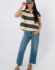 Birdie Green Stripe Polo Top styled with jeans