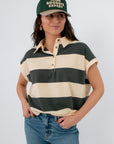 Birdie Green Stripe Polo Top front view