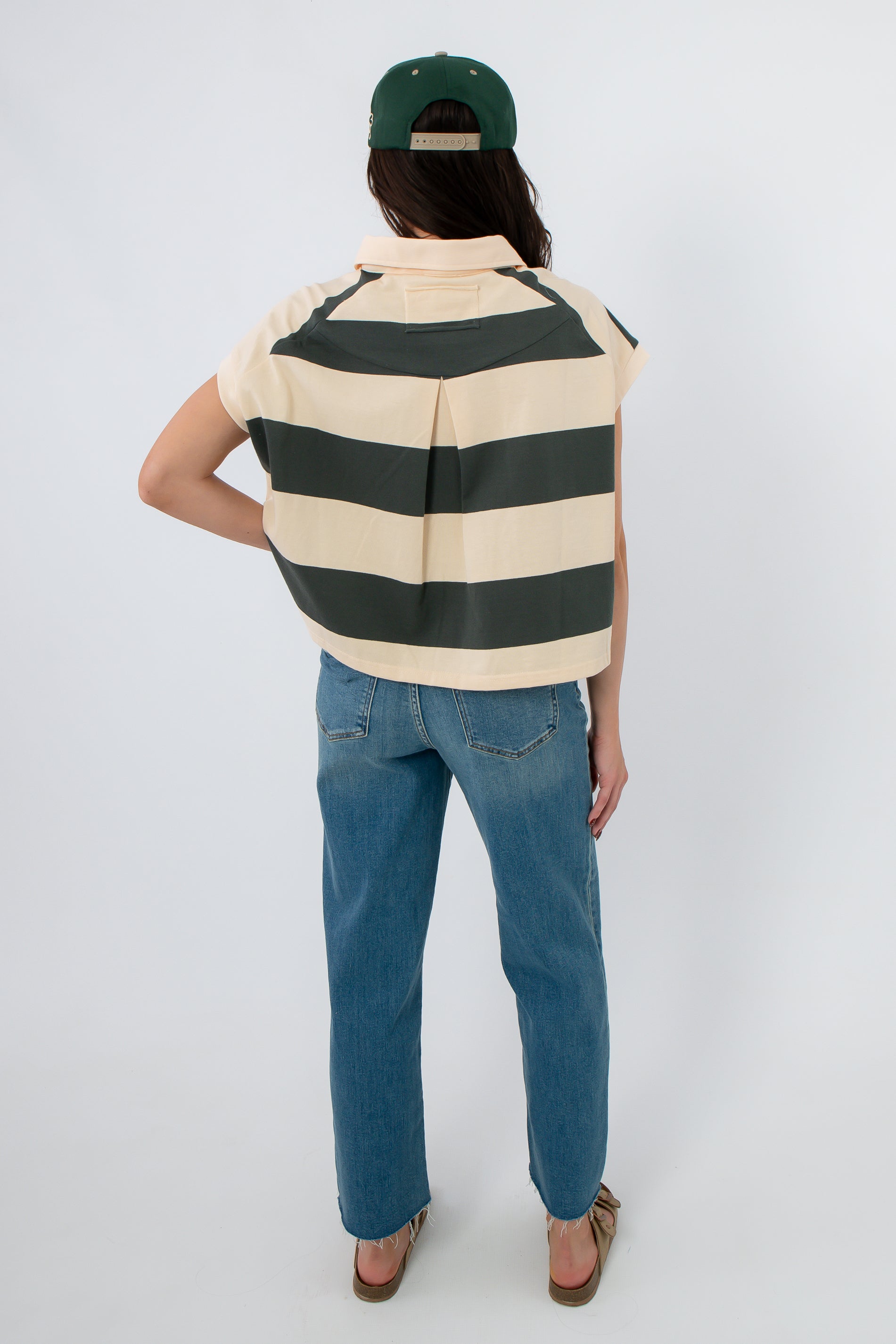 Birdie Green Stripe Polo Top back view