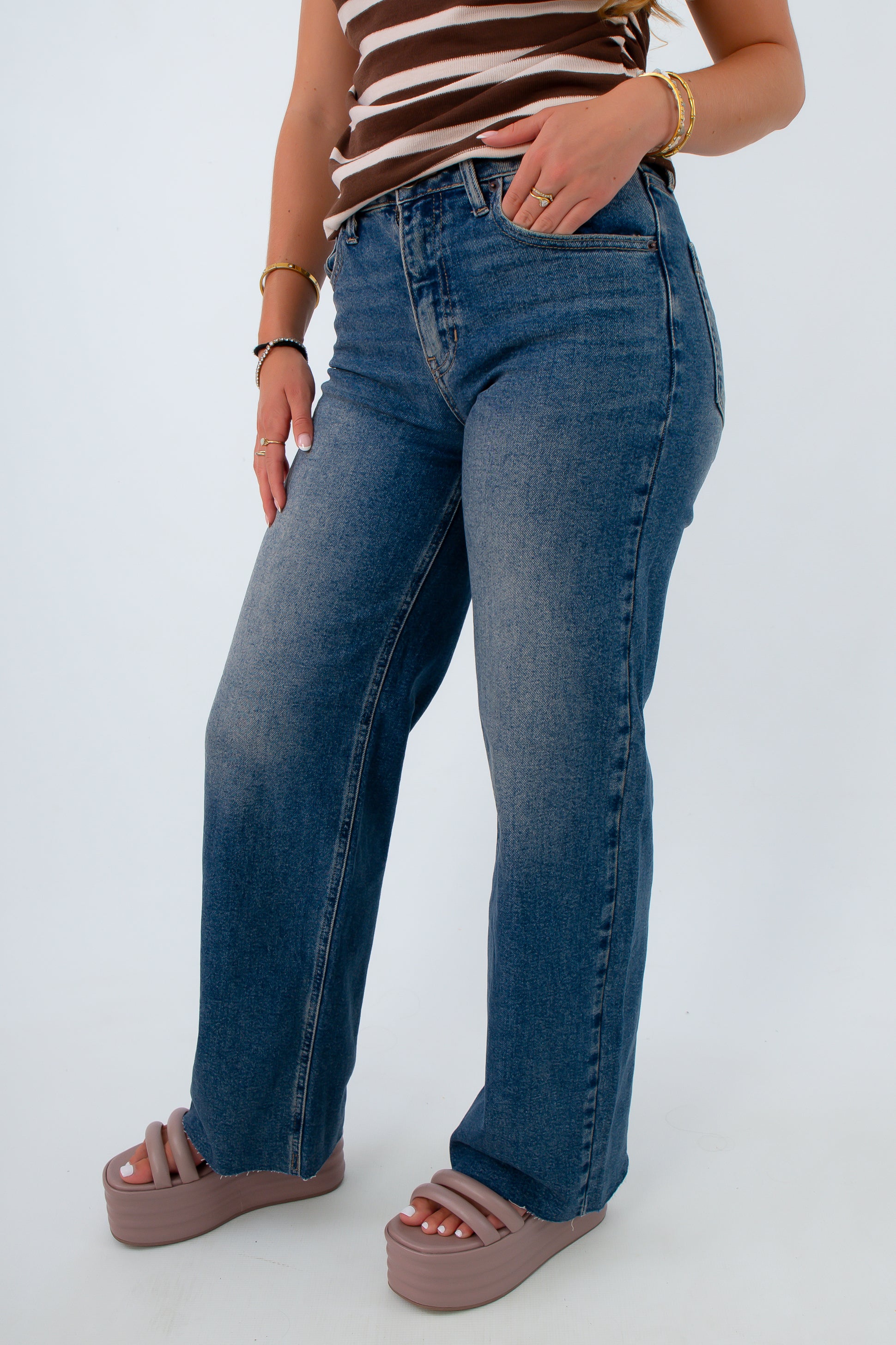 Straight leg jeans for fall outfits, medium wash jeans for fall, high-waisted jeans