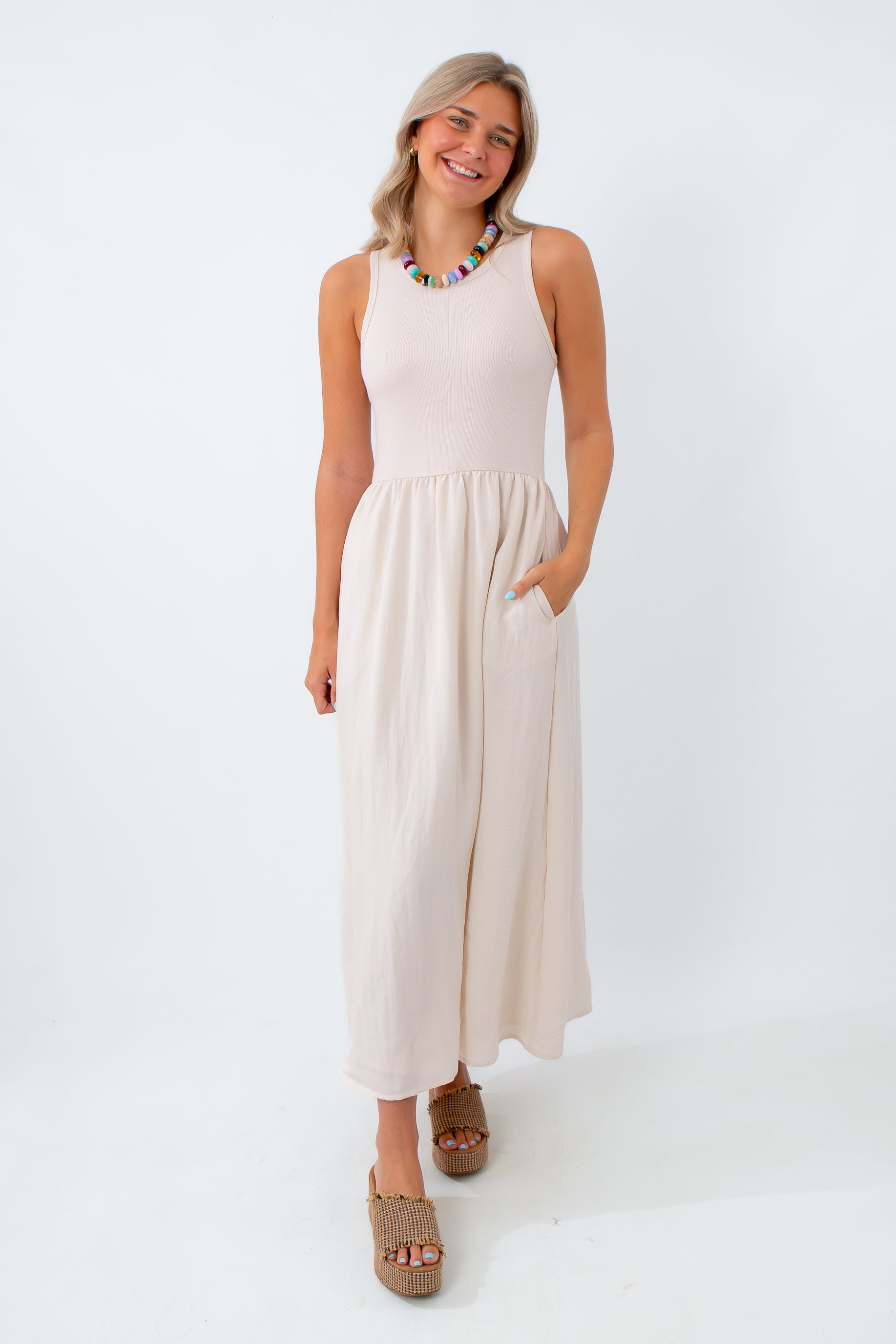 z supply charlotte knit dress with beaded necklace