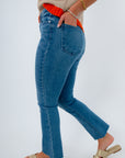 Best high rise crop flare jeans for boots, all denim, medium wash denim