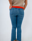High-rise crop flare jeans, best jeans for shorter women, medium-wash flared jeans, comfortable jeans