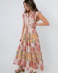 Peach Patchwork Floral Maxi Dress