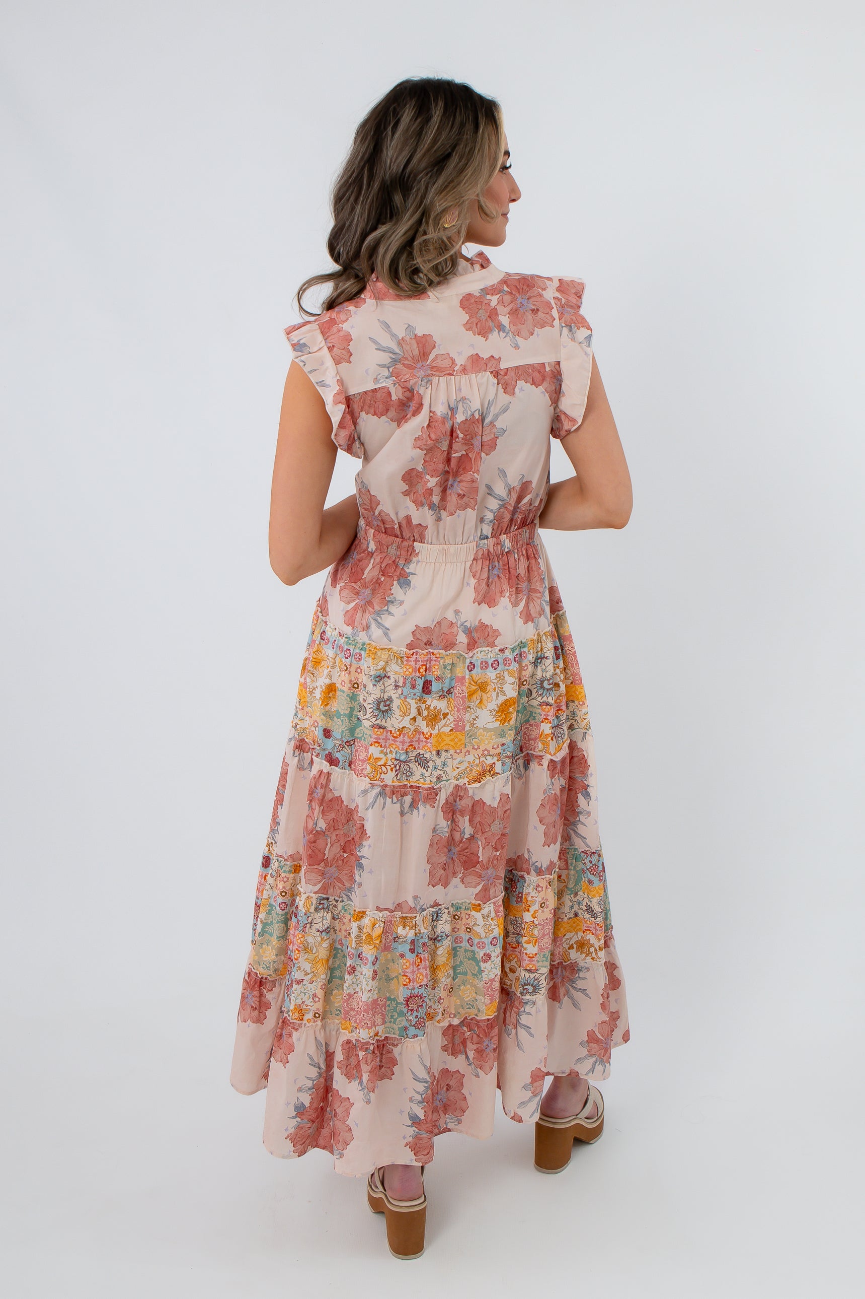 Peach Patchwork Floral Maxi Dress