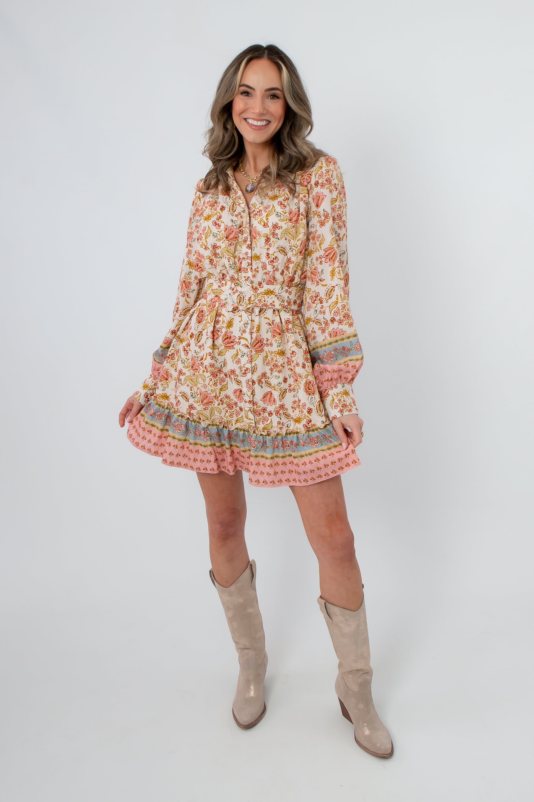 Clyvedon Cream Floral Patterned Mini Dress | Spring & Workwear L. Mae Boutique Clyvedon Cream Floral Patterned Mini Dress | Spring & Workwear L. Mae Boutique