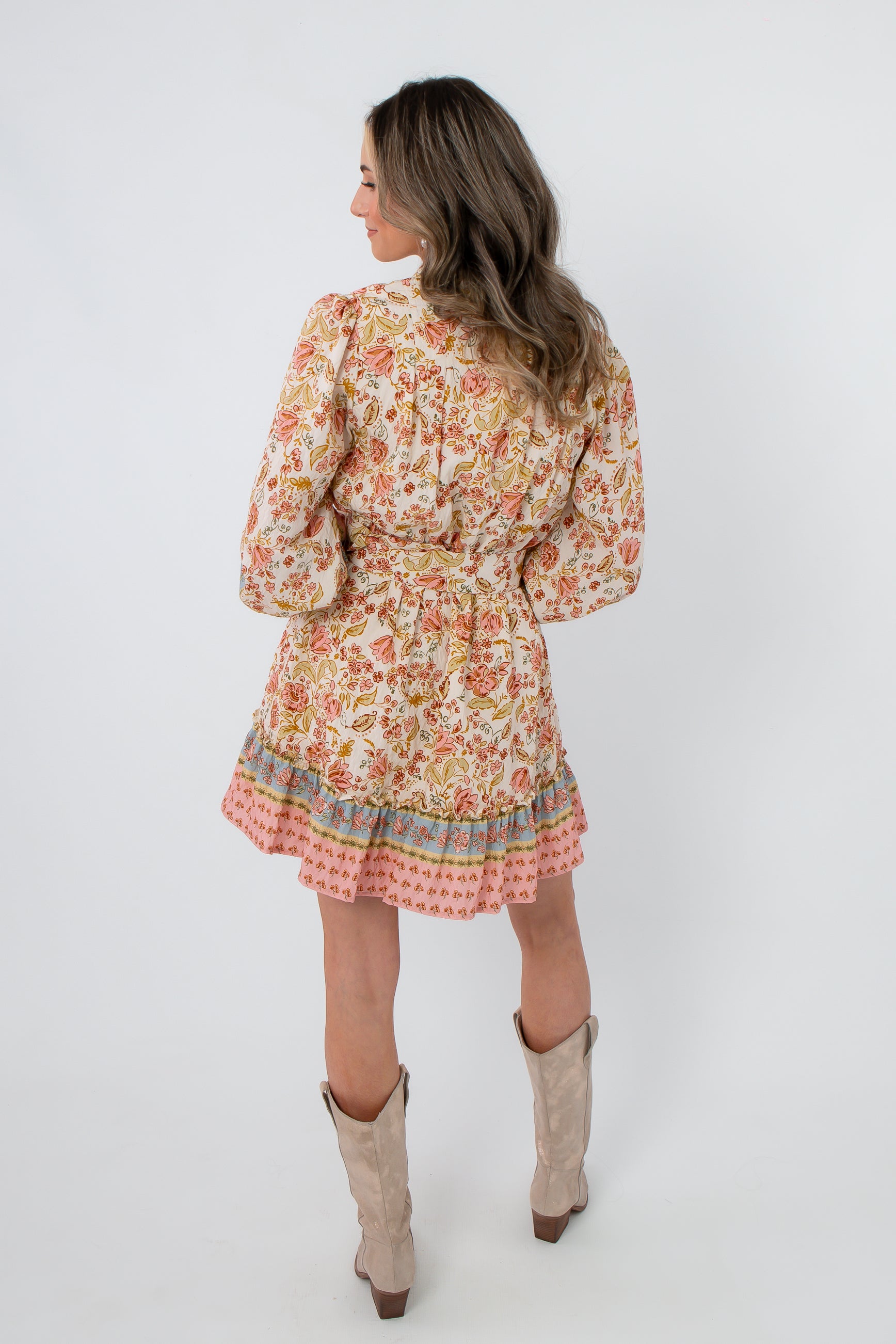 Clyvedon Cream Floral Patterned Mini Dress