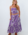 Clemson purple patterned midi skirt, LSU purple patterned midi skirt, purple matching skirt set