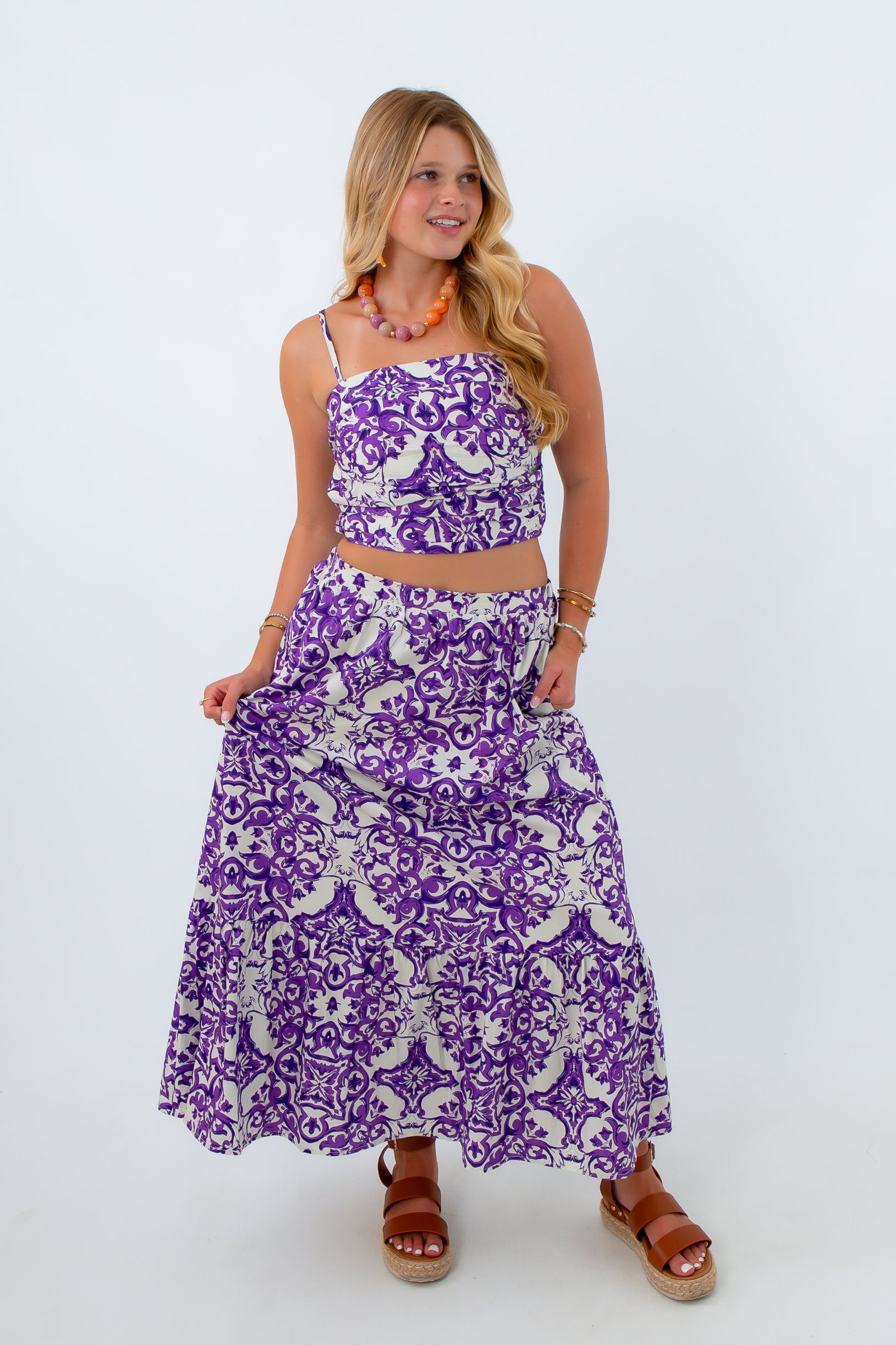Matching purple patterned set for TCU fans, Matching purple patterned set for Clemson fans, Matching purple patterned set for LSU fans