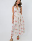 Spring Soirée White Floral Midi Dress with eyelet details and floral print