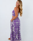 Matching purple patterned midi skirt set, purple and white skirt set, patterned midi skirt set