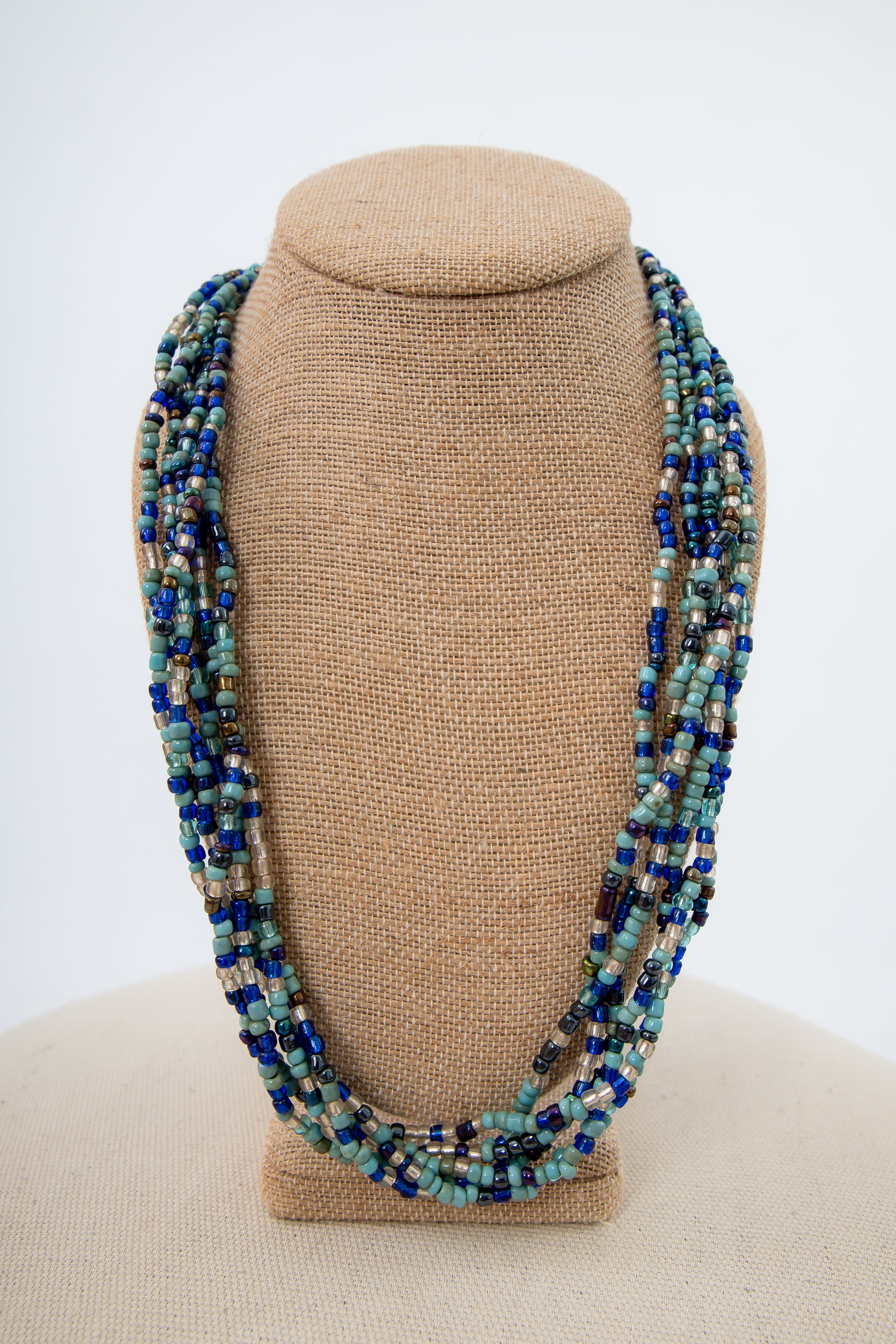 Blue 6 Strand Glass Seed Bead Layered Necklace