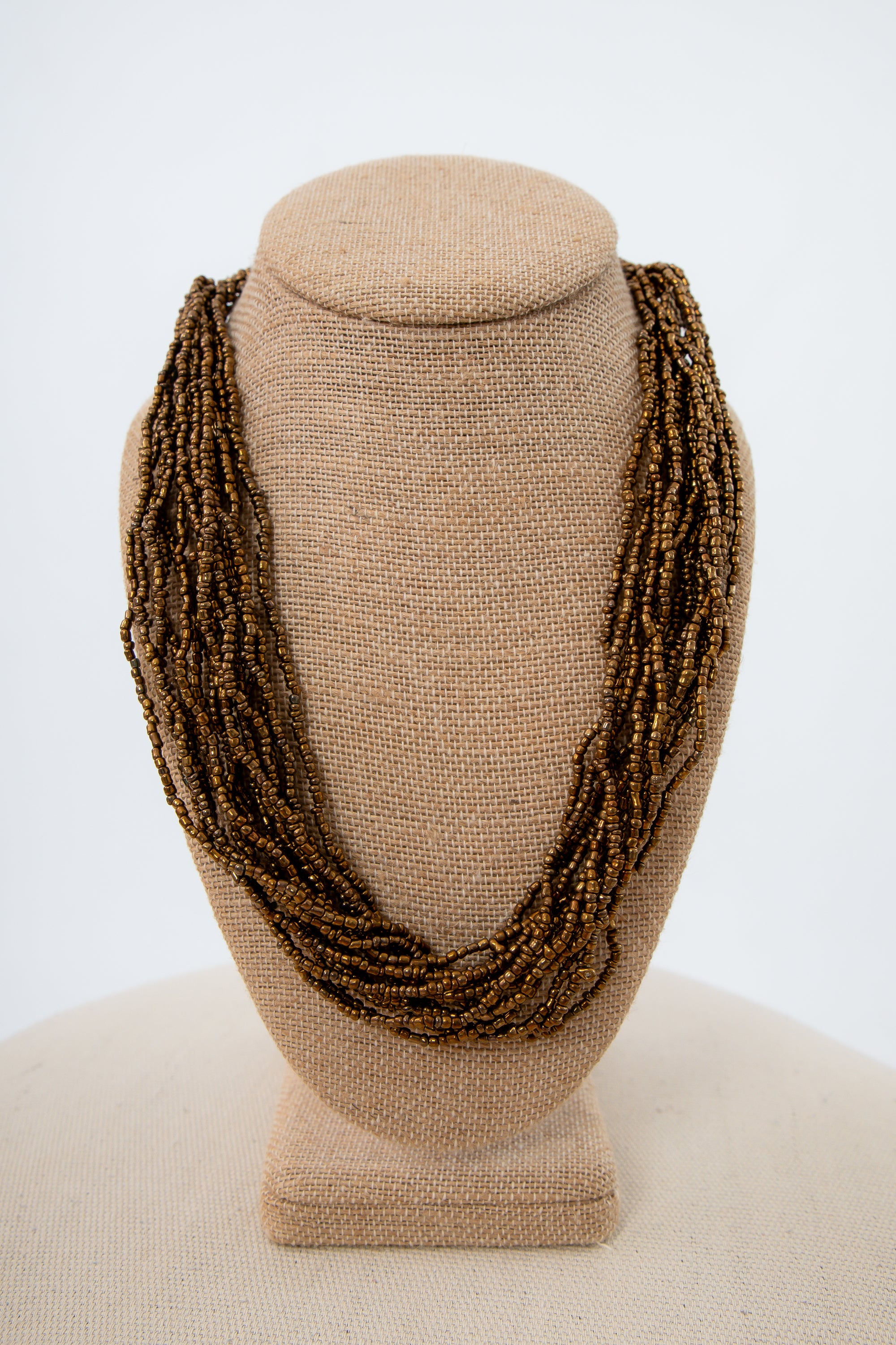 Bronze 15 Strand Seed Bead Layered Necklace