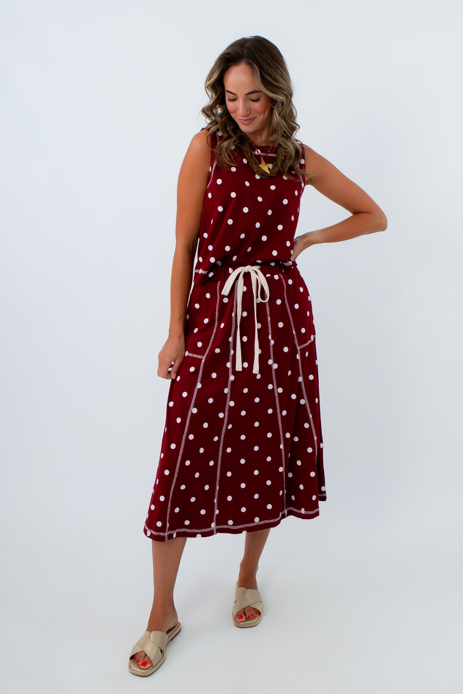 USC game day outfit for girls, burgundy and white matching set, burgundy polka dot set