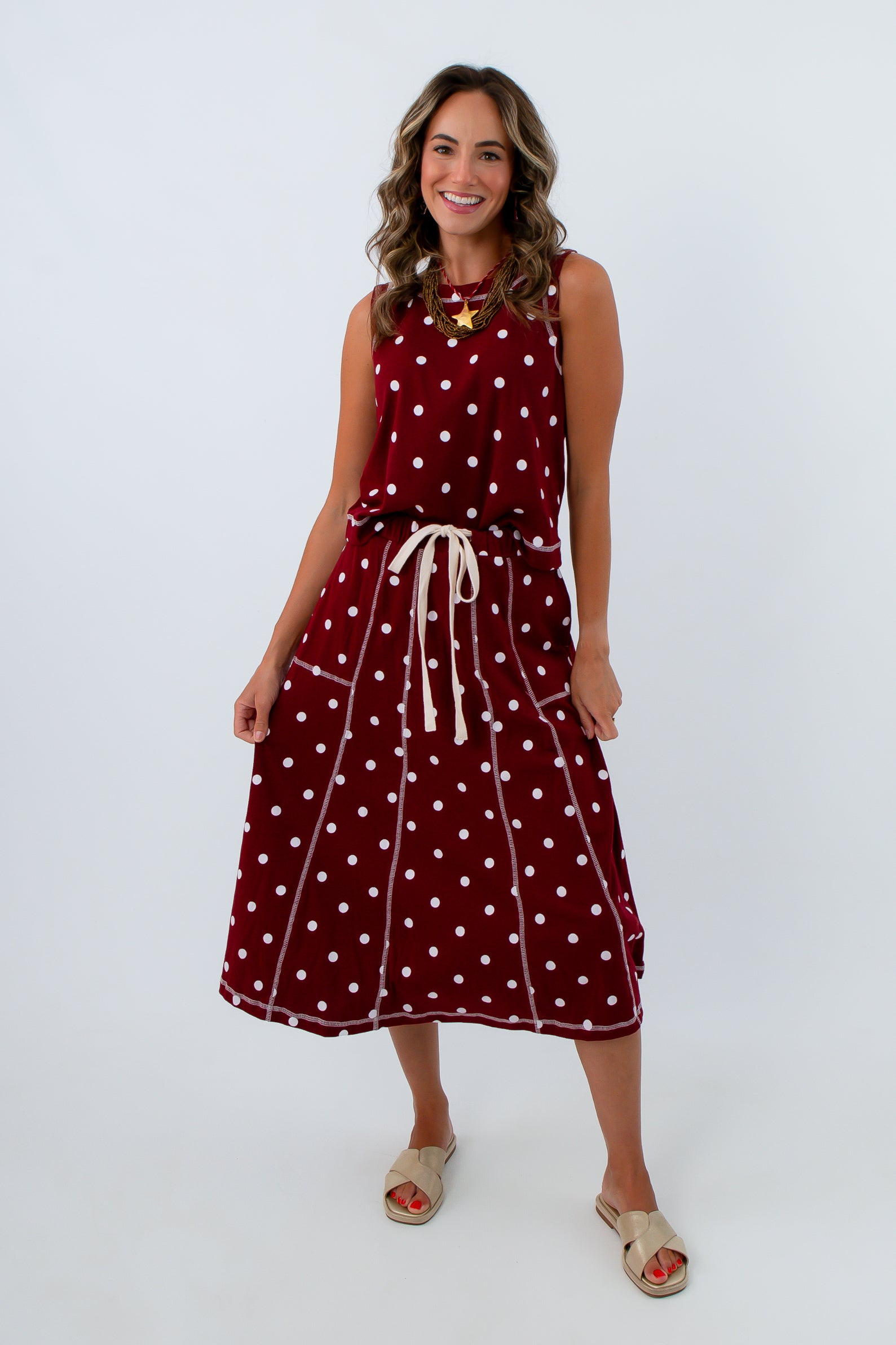On The Dot Burgundy Polka Dot Knit Skirt Set