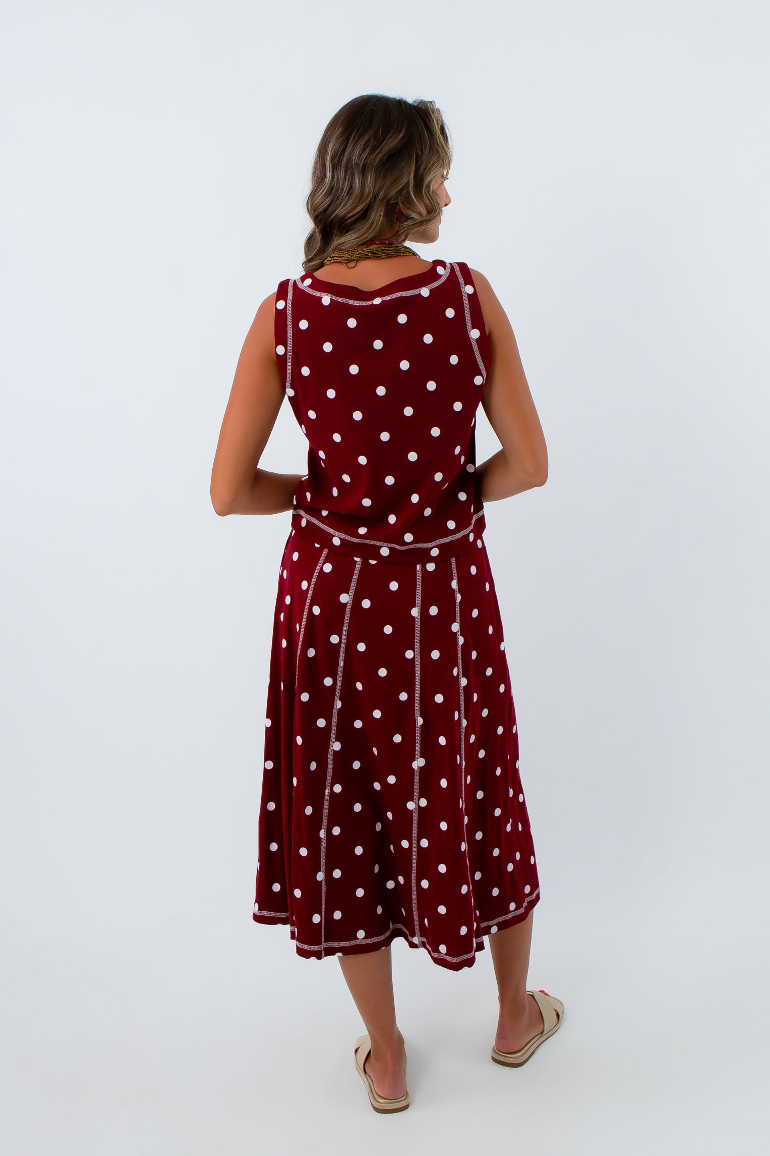 Burgundy and white polka dot two piece, burgundy two piece set, USC game day outfit, polka dot set