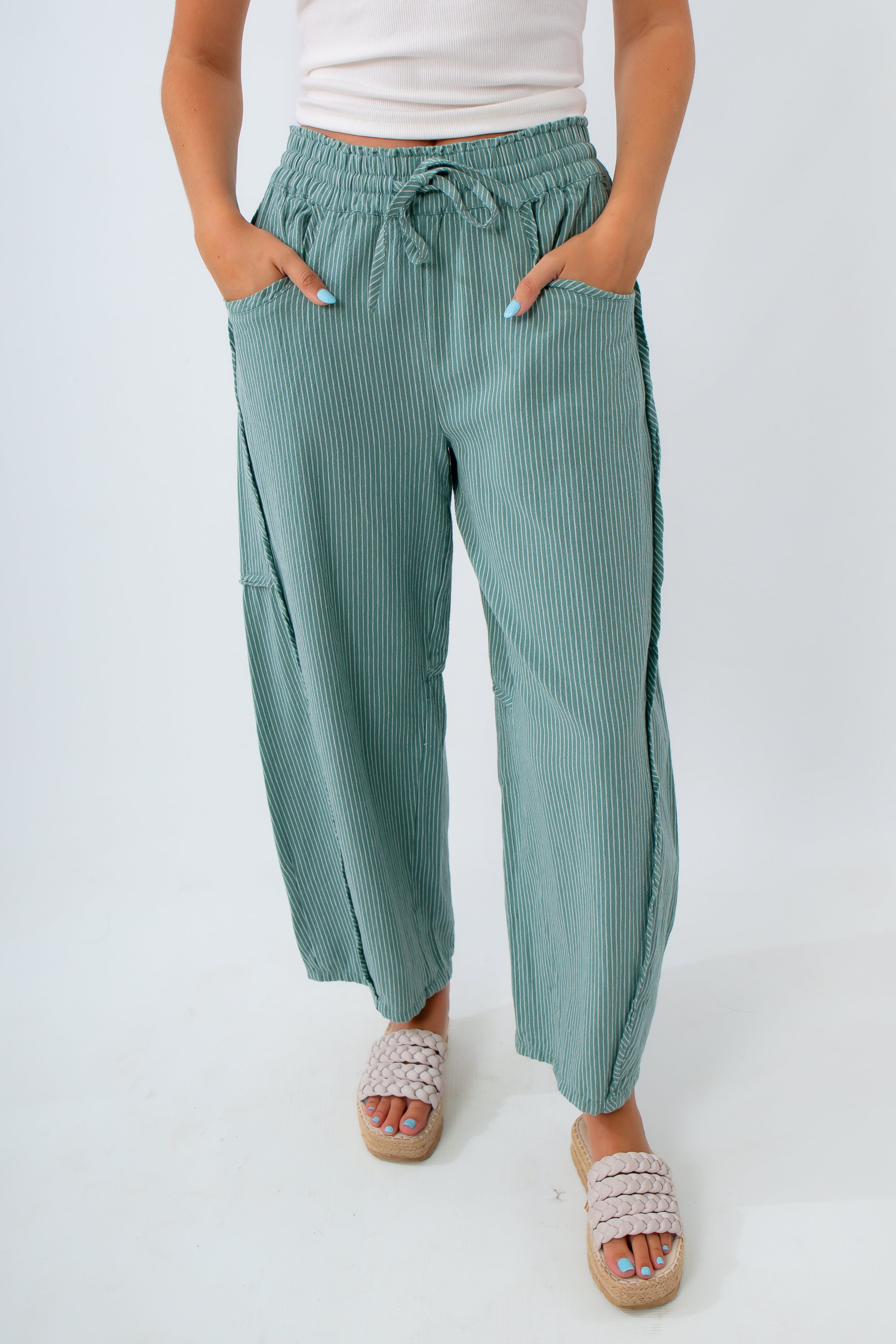 Free People Blue Trellis Stripe Something Good Pant