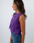 TCEC bright purple flower lace top
