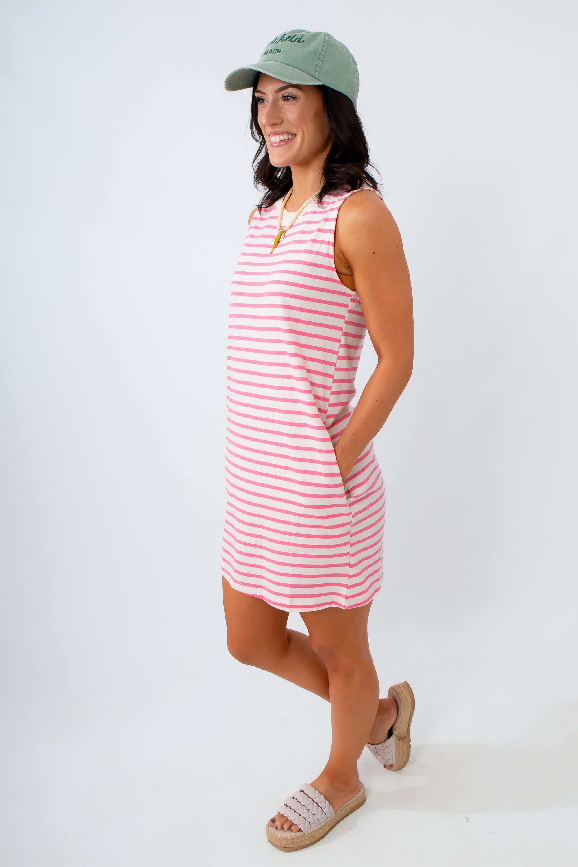 pink and white striped knit t shirt dress perfect as a pool or beach coverup