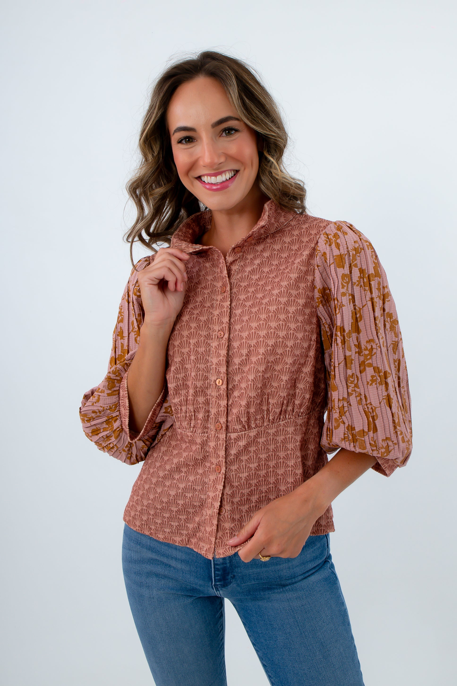 Tawny Mocha Button Front Peplum Blouse