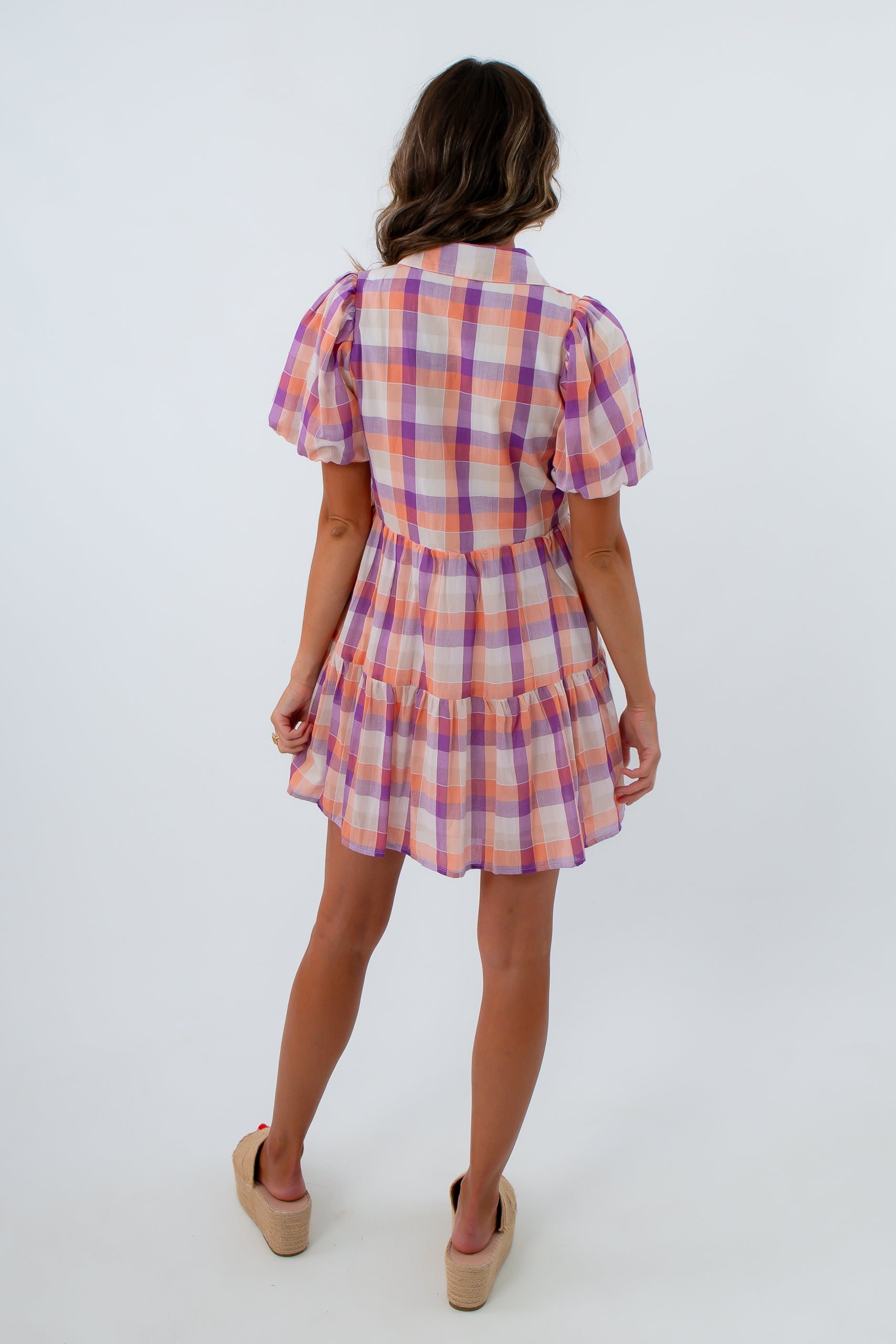 tcec orange and purple plaid gingham mini dress for game day orange