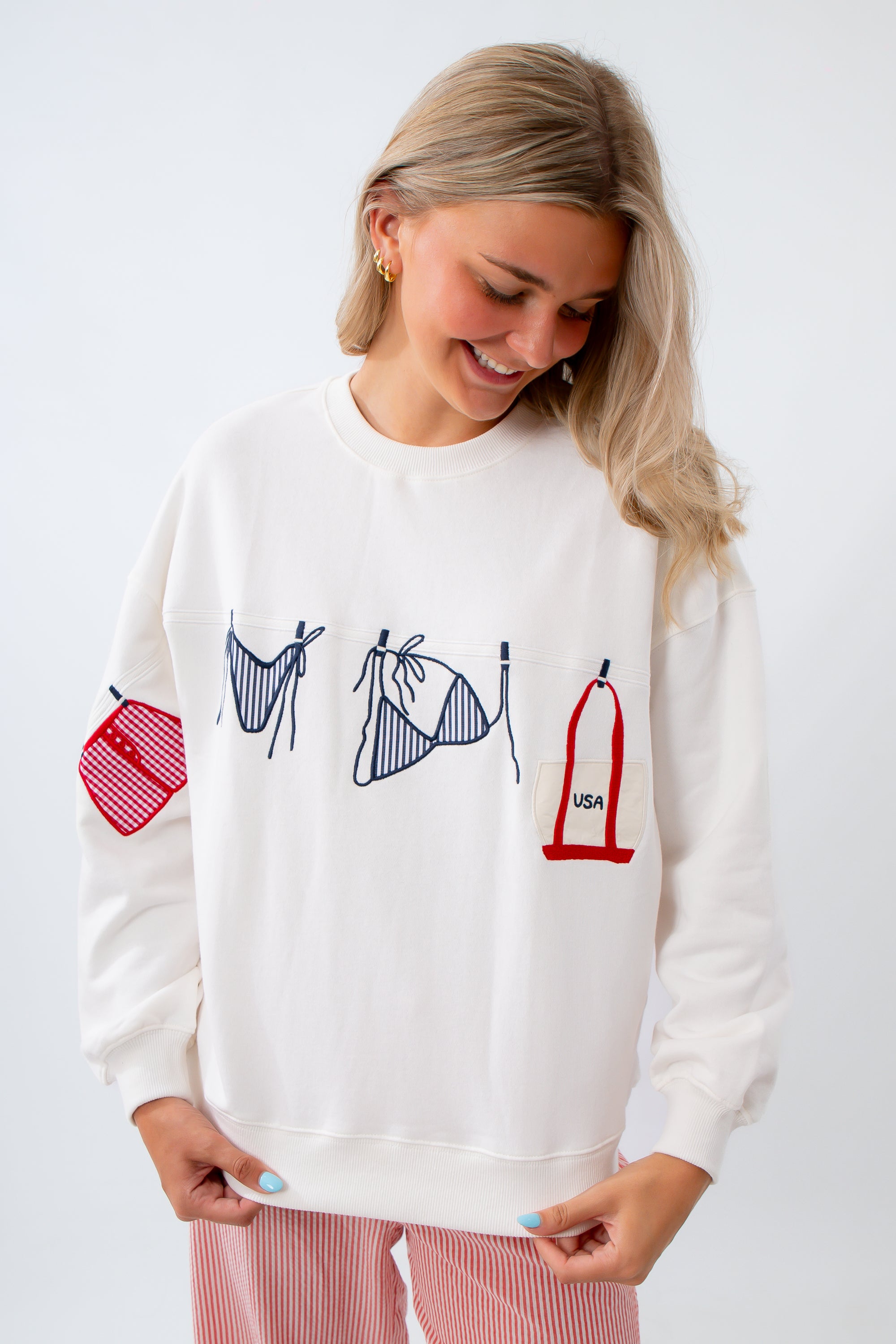 Red, White & Bikinis Clothesline Graphic Sweatshirt