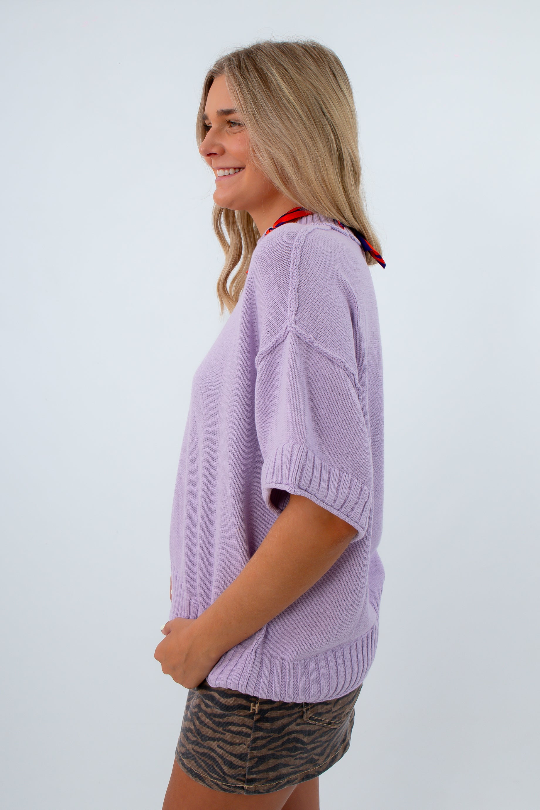 Clemson game day outfits for women, LSU game day outfit, fall short sleeve sweaters, purple sweater