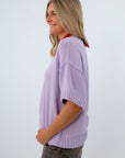Clemson game day outfits for women, LSU game day outfit, fall short sleeve sweaters, purple sweater