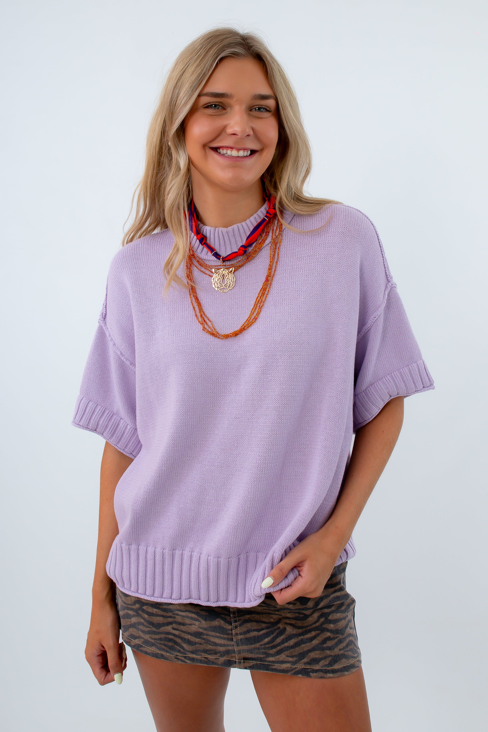 Lavender Oversized Short Sleeve Sweater