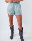 mint blue green lace short