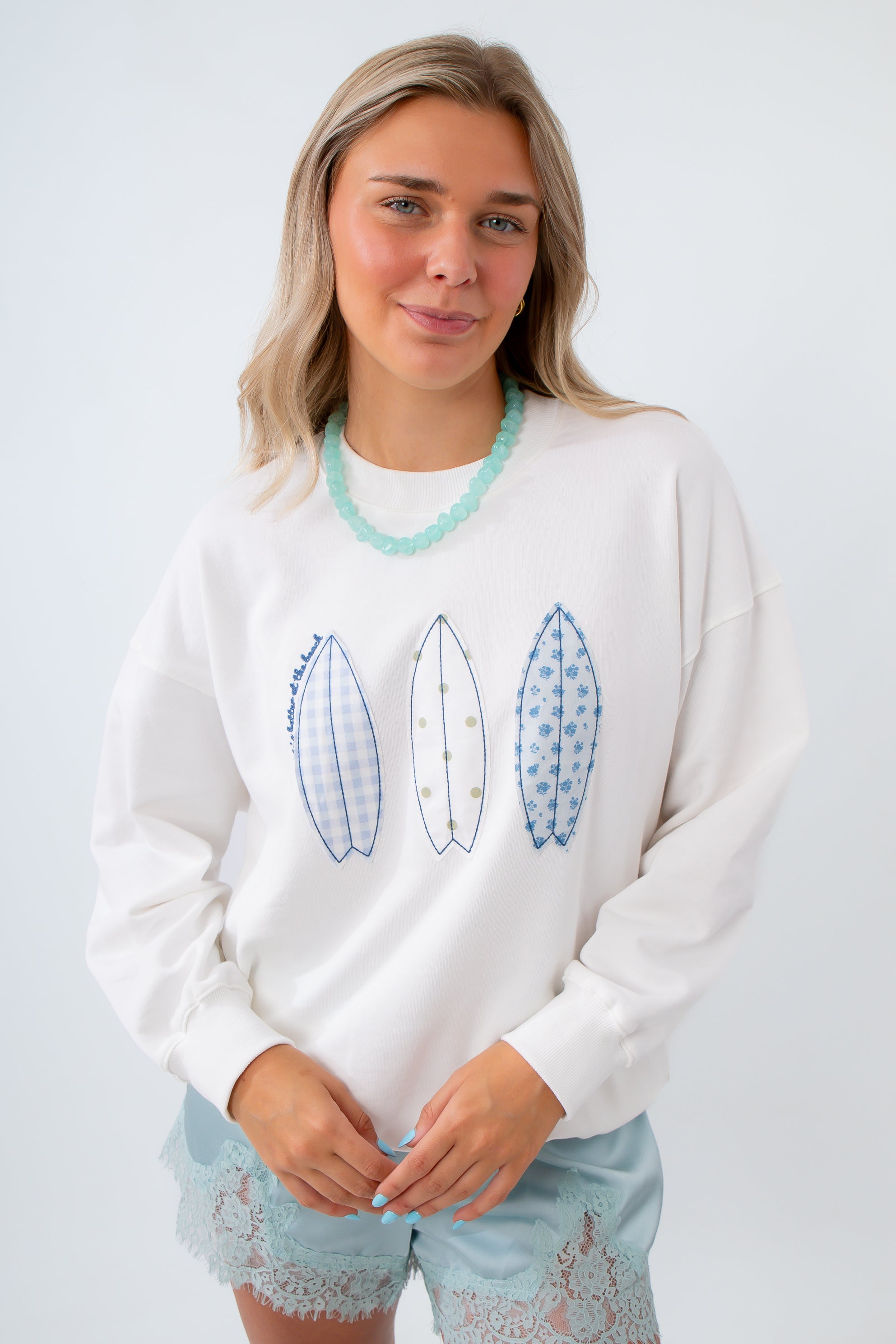 life is better at the beach surfboard sweatshirt