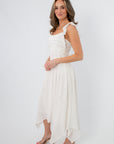Ever After White Asymmetrical Hem Midi Dress, sleeveless, elegant summer occasion dress