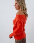 Bright orange transition sweater for fall, off-the-shoulder sweater, orange long sleeve sweater